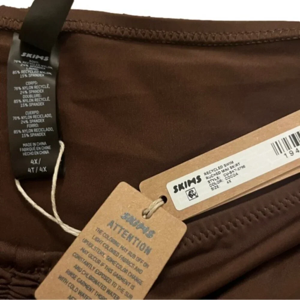 NWT SKIMS Ruched Mini Skirt In Cocoa Brown Drawstring Front Plus Size 4X MSRP 54